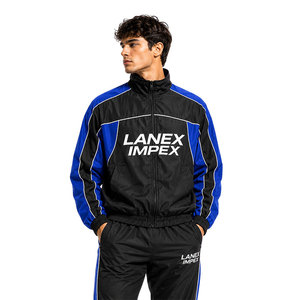 Chaqueta cortavientos OEM personalizada para hombre, negra y azul real, ligera, con cremallera, para entrenamiento deportivo, correr, poliéster premium, para exteriores - Product Image 1