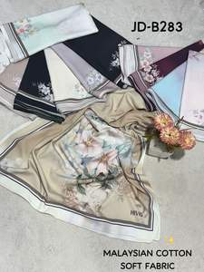Hivis Designer <b>Scarf</b> Exquisite Linen Satin Malaysian Cotton Silky Soft Touch Vibrant Floral Illustrations Timeless Modest - Product Image 3