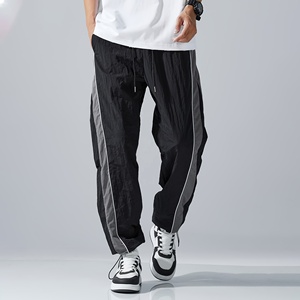 Wholesale OEM Customizable Oversized <b>White</b> <b>Jogger</b> Pants Black Geometric Side Inserts Drawstring Elastic Waist Streetwear Style - Product Image 5