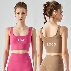 Soutien-gorge de sport pour femme en gros, maintien élevé, respirant, couleur unie, pour yoga, avec doubles bretelles, en Spandex/Nylon, logo frontal - Product Image 5