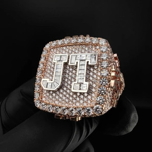 Luxury " JT " Lab Grown Diamond Ring Custom <b>Letter</b> Hip Hop Ring Gold Plated Iced Out Jewelry Fashion Bling Ring For Men Women - Product Image 5