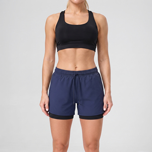 <b>Women's</b> Double Layer Athletic <b>Shorts</b> Drawstring Waist Yoga Workout <b>Compression</b> Inner Polyester <b>Shorts</b> Ladies Gym <b>Shorts</b> 2 in 1 - Product Image 1