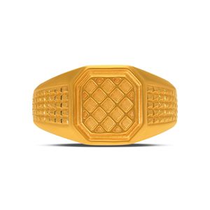 Modern Gold Finish Geometric Lattice Pattern Wide Band Signet <b>Ring</b> <b>for</b> <b>Men</b> Wholesale Fashion Jewelry - Product Image 3
