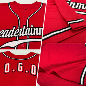 Camiseta de béisbol personalizada para equipo, tela transpirable que absorbe la humedad, color rojo, blanco y negro, impresión por sublimación. - Product Image 2