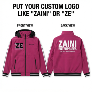 Veste Softshell ZAINI Premium 220gsm, magenta noir, à capuche, fermeture éclair intégrale, coupe-vent, écologique, vêtements d'extérieur pour homme, automne - Product Image 1