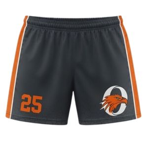 Shorts de lacrosse unisexe gris et orange en polyester, coupe athlétique, vêtements de sport, uniforme d'équipe, entraînement, tenue de match - Product Image 1