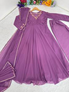 Vestido de novia étnico pakistaní personalizado a la moda, ropa de fiesta, vestido de trabajo bordado Georgette Dupatta Anarkali con cintura Natural - Product Image 2