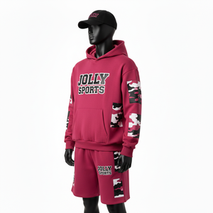 <b>Men</b> High Quality Cotton Fleece <b>Hoodie</b> <b>And</b> <b>Short</b> <b>Set</b> 320 GSM Solid Maroon Panel Athletic Wear <b>Hoodie</b> <b>shorts</b> <b>set</b> for <b>men's</b> - Product Image 4