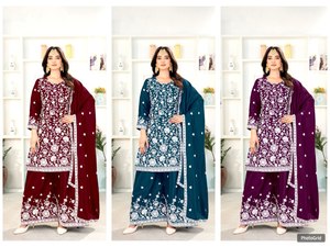 <b>Presenting</b> New Collection Modern Heavy Chinnon Silk Embroidery Sequence Work Top Bottom and Dupatta Set for Party Occasions - Product Image 6