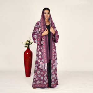 <b>Printed</b> Chiffon Abaya Shrug Scarf Set for Women Open Front Long Modest Arabic <b>Islamic</b> Eid & Ramadan Plus Size Clothing - Product Image 2