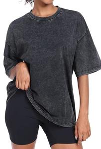 เสื้อยืดผู้หญิงสไตล์วินเทจลำลอง ผ้าฝ้ายฟอกสี ทรงสั้น ระบายอากาศได้ดี เป็นมิตรกับสิ่งแวดล้อม ป้องกันรอยยับ พร้อมโลโก้ด้านหน้า รับผลิตแบบ OEM - Product Image 3