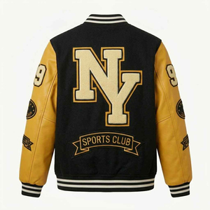Veste universitaire en laine 100% et cuir, style bomber, avec broderie chenille personnalisée et lettres brodées, pour homme - Product Image 3