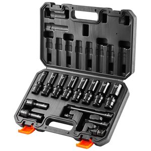 Set di chiavi a bussola a impatto girevoli a 360 gradi da 3/8 pollici, 14 pezzi, profonde, universali, metriche 10-19 mm, a 6 punte, in acciaio legato Cr-Mo, per riparazione auto - Product Image 1