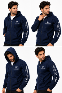 WAHAPLEATHER Men's <b>Navy</b> Blue Hooded Pullover <b>Sweatshirt</b> Regular Fit 100% Cotton French Terry Casual Lightweight Windproof Winter - Product Image 3