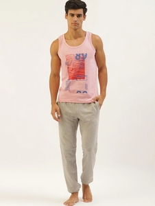 Camiseta sin Mangas para Hombre, Color Rosa, Estampada, Cuello Redondo, Informal, Transpirable, de Algodón, con Diseño de Logotipo Frontal - Product Image 2