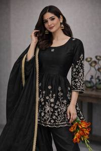 Nuevo lanzamiento: Traje de tres piezas de tela de seda Chinon de alta calidad, ideal para invitadas de boda, precio de exportación al por mayor. - Product Image 3