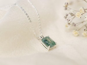 Moss Agate Sterling <b>Silver</b> Pendant Natural Green Gemstone Necklace Handmade Calming Jewelry Gift For Women - Product Image 3