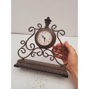 Traditional <b>Metal</b> Desk <b>Clock</b> With Ornate Scroll Design And Roman Numerals Silent Mechanical Movement - Product Image 5