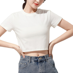 Camiseta Corta de Algodón para Mujer, Estilo Jersey, Color Sólido, Manga Corta, Transpirable, Ropa Urbana, Logotipo Personalizado, Venta al Por Mayor, OEM, Marca Privada - Product Image 1