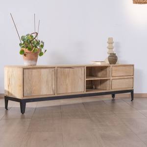 Meuble TV Vandana Silver Order Large 180cm en bois de manguier massif avec portes, niches et tiroirs Gola - Product Image 1