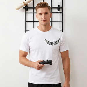 T-shirt blanc à manches courtes pour homme avec logo aile, col rond, imprimé, en jersey de coton, coupe classique - Product Image 5