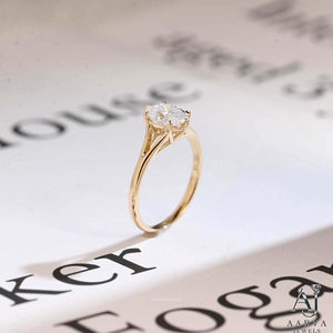 แหวนหมั้นเพชรโมอิสซาไนต์ทรงรีทอง 14K สำหรับผู้หญิง - Product Image 3