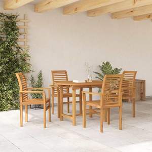 Juego de Comedor de Jardín de 5 Piezas en Madera de Teca Sólida Marrón - Product Image 4