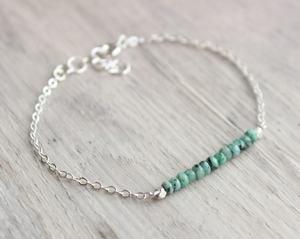 Green Jade Bracelet Sterling Silver Gemstone Bar Bracelet May Birthstone Minimalist Jewelry Wholesale Supplier - Product Image 3