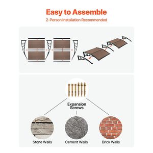 Tettoia per Porta d'Ingresso Esterna 38 X 78 Pollici con Staffa in Metallo e Drenaggio, Protezione da Pioggia, Neve e Sole - Product Image 5