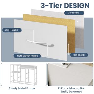 Commode moderne à 8 tiroirs avec prises électriques et étagères ouvertes pour chambre et salon, blanche - Product Image 4