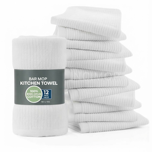 Paños de Limpieza Comerciales Resistentes para Cocina, 100% Algodón, 16x19, 32oz, Blancos Blanqueados, con Nervaduras, Tipo Bar Mop, Suministro al por Mayor, de Asian - Product Image 1