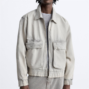 Blouson de travail vintage beige sur mesure pour homme, coupe oversize, avec fermeture éclair et col rabattable, vente en gros - Product Image 1