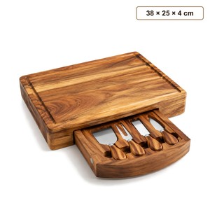 Planche à charcuterie pivotante en bois d'acacia avec tiroir à couteaux dissimulé, vente en gros - Product Image 1