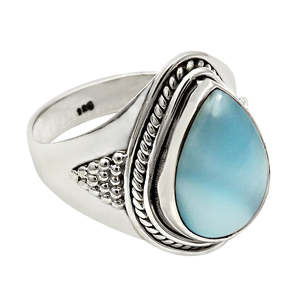 Bague en argent sterling 925 la plus vendue, ornée d'une pierre précieuse Larimar taille poire Natura, design antique, style bohème, bijoux en gros - Product Image 1