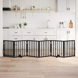 Barrière pliable pour chien à 6 panneaux avec porte, 118,1 pouces, en bois de peuplier noir, barrières et enclos pour animaux de compagnie - Product Image 1
