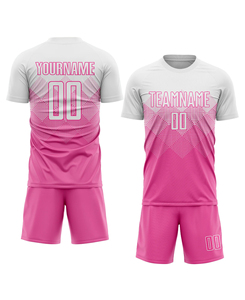 2026 Custom Sublimated <b>Soccer</b> Jersey Set Pink White Gradient Crew Neck Short Sleeve Moisture Wicking 100% Polyester Unisex Adult - Product Image 1