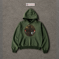 Sweat à capuche graphique surdimensionné vert délavé, effet vieilli, clouté, vintage, motif cercle abstrait, streetwear, unisexe, décontracté, vente en gros