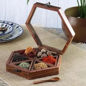 Sheesham <b>Wood</b> Spice <b>Box</b> Container - Spice Masala <b>Box</b> Holder <b>Box</b> for Spices from f s international - Product Image 1