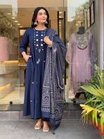 Robe décontractée pour femme, bleu marine, en coton, longueur cheville, coupe classique, brodée, séchage rapide, pour le printemps, l'été et l'automne, Inde