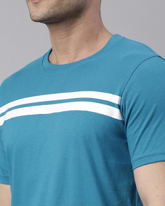 เสื้อยืดคอกลมลายทางสีน้ำเงินสำหรับผู้ชายพร้อมกางเกงขาสั้น ชุดลำลองสำหรับฤดูร้อน ผ้าถัก ระบายอากาศได้ดี - Product Image 6