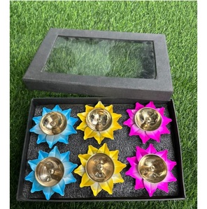 Brass Iron Made Multicolour Lotus Diya with Display Box Packing Set Of 6 Pcs - Product Image 6