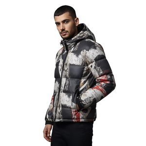 Chaqueta Acolchada con Estampado Geométrico para Hombre, con Capucha, Corte Ajustado, para Invierno, Resistente al Viento, con Cierre de Cremallera, Estilo Casual - Product Image 3