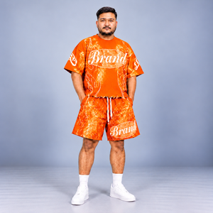 ชุดเสื้อยืดและกางเกงขาสั้นสตรีทแวร์ผู้ชายแฟชั่นทันสมัย พิมพ์ลายกราฟิกขนาดใหญ่ ชุดฤดูร้อน สั่งพิมพ์ได้ตามต้องการ ชุดเสื้อผ้า 2 ชิ้น จากผู้ผลิต - Product Image 3