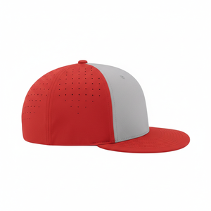 Custom Logo 2-Tone Grey and Red Baseball Cap Laser Cut Vent Holes 6 Panel Sport Hat Flat Brim Snapback Hip Hop Cap Streetwear - Product Image 5