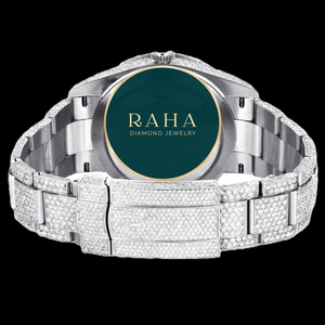 Montre de luxe pour femme en acier inoxydable avec bracelet en moissanite, verre saphir 20 mm, boîtier rond 42 mm, mouvement à quartz analogique, fermoir déployant - Product Image 2