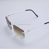 Nouveautés Top marque Lunettes de soleil de forme rectangulaire tendance Lunettes de soleil à monture Moissanite Diamond Panther pour femmes et hommes