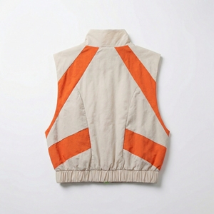 Beige Orange Block <b>Utility</b> <b>Vest</b> | Neon Zip Stand Collar Windbreaker <b>Vest</b> | Oversized Sleeveless Jacket | Custom OEM Manufacturer - Product Image 2