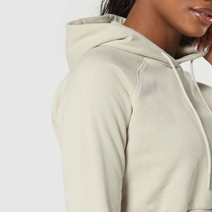 Prix de gros – Sweat à capuche court tissé pour femme, hiver, épaules tombantes, logo frontal, confortable, respirant, manches longues, écologique - Product Image 6