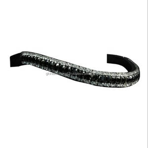 Personnalisé 3 rangées de cristaux strass chaîne diamante bande décorative cheval front en cuir noir ou marron en pleine tailles cob - Product Image 3