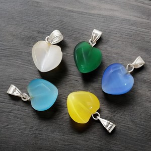 Pendentif fait main en argent sterling 925 avec breloque Monalisa œil de chat en pierre naturelle et breloques cœur bombé œil de chat - Product Image 4
